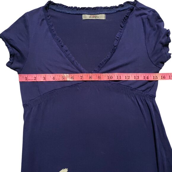 Pink Martini Midi Dress Women's Small Navy Blue Bird Pattern V-Neck Cap Sleeve - Picture 9 of 10